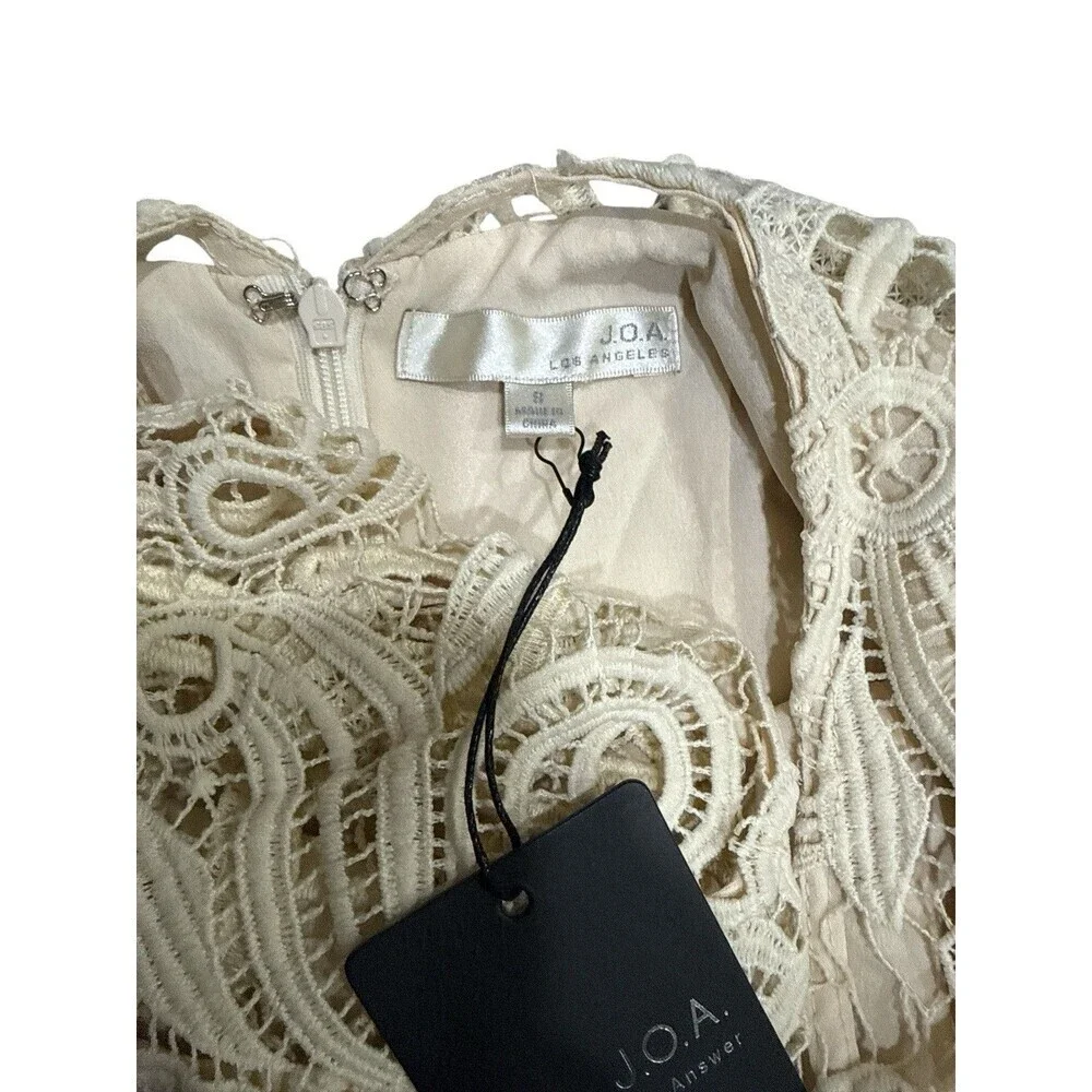 J.O.A. Los Angeles Cream Lace Cap Sleeve Mini Dress Bridal Boho Style Size S NWT